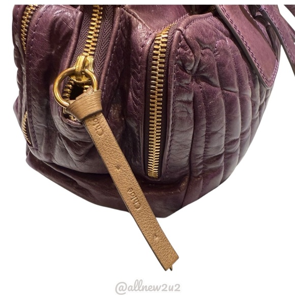 Chloe’ Bay Purple Quilted Satchel Brass Hdw Vint Handbag W/COA Multi-HOST Pick! - Picture 8 of 15